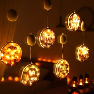 Halloween LED suction cup lights with pumpkin and ghost patterns for party window decor
