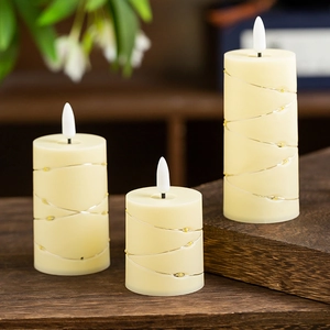 Three-piece LED flameless candle set with copper wire string lights for home decoration