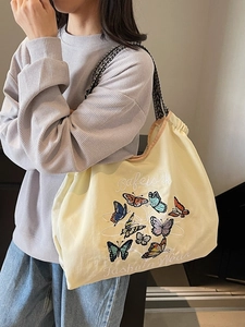 Sac fourre-tout en toile avec broderie papillon et bandoulière tissée
