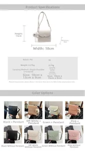 Detailed dimension guide and color options for the minimalist PU leather bucket bag for women