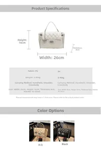 Detailed size specifications for the quilted chain crossbody bag in PU leather