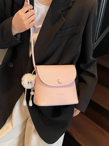 Women PU Leather Bucket Bag Korean Style Lychee Pattern Mini Crossbody Shoulder Bag With Fuzzy Monster Charm Fashion Handbag