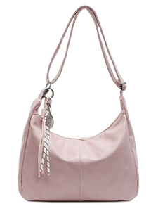 Pink hobo crossbody bag with adjustable strap and tennis racket charm accessory