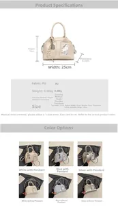 Detailed size specifications and material chart for stylish PU crossbody pillow bag