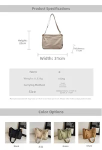Detailed size specifications and color options for the canvas crossbody pillow bag