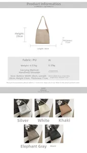 Detailed chart showing PU tote bag dimensions and five available color options