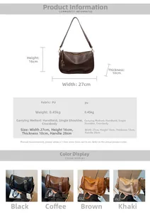 Detailed size chart and multi-color options for vintage PU leather pillow bag