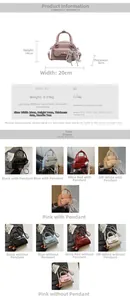 Detailed size chart for the PU leather bowling bag with pearl lace charm and bow