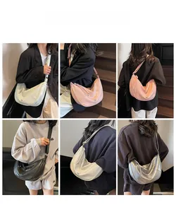 Collage détaillé de sacs bandoulière demi-lune en cuir PU de haute qualité en cinq couleurs