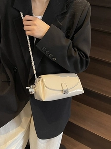 Women Fashion PU Leather Shoulder Bag Small Square Crossbody Bag With Silver Chain Strap And Pendant Accessory For Daily Party