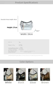 Detailed size chart of women's PU leather bucket bag with dimensions and color options