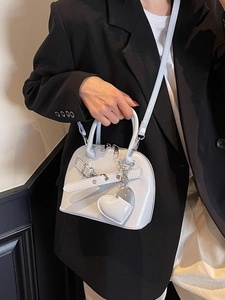 Women PU Leather Shell Handbag Cute Heart Charm Crossbody Shoulder Bag Fashion Y2K Style Bowling Bag For Daily Travel