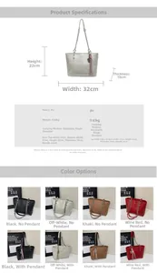 Detailed size chart and multi-color options for the large PU leather tote bag