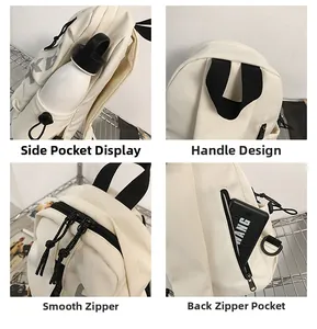 Detail view of large nylon crossbody bag with side pocket, smooth zipper, and anti-theft pouch