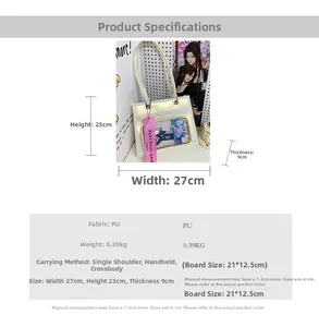 White iridescent ita bag detail with transparent window and specific size dimensions
