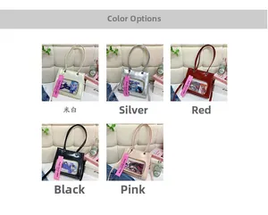 Detailed grid view showing five colors of the large tote bag with transparent PVC windows