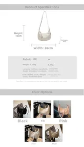Detail showing dimensions of the PU leather crescent bag with multiple carrying methods