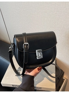 Modern PU Leather Saddle Crossbody Bag For Women Minimalist Geometric Metal Lock Small Shoulder Bag Urban Daily Purse