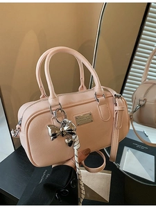 Women Fashion Boston Bag Premium PU Leather Handbag With Bow Heart Charm Crossbody Shoulder Bag Versatile Daily Satchel