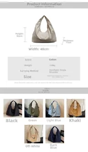 Size guide for large tote bag with dimensions 48cm by 32cm and shoulder strap details