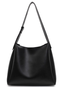 Grand sac fourre-tout minimaliste en cuir PU noir avec bandoulière réglable pour femmes