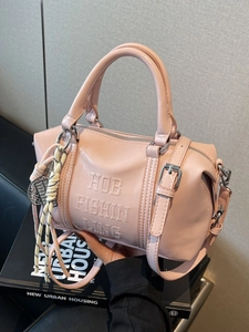 Bolso Boston Retro De Cuero PU Estilo Coreano Para Mujer Bolso De Hombro Bandolera Simple Y Versátil Con Letras En Relieve Y Adorno Bolso De Mano Bowling