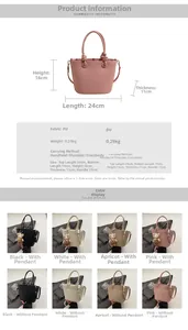 Specifiche dettagliate sulle dimensioni e colori per la borsa a secchiello litchi