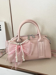 Sac Boston Doux pour Femmes en Cuir PU Avec Nœud et Künstliche Perle Sac Bandoulière Main pour Fête Quotidienne Design de Niche