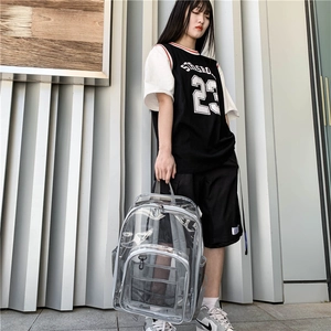 Clear waterproof PVC backpack with large capacity and grey straps for school and travel
