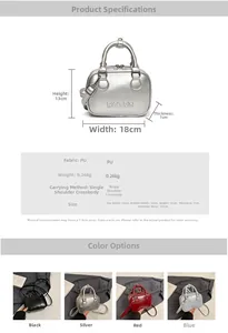 Detailed size specifications and color options for the stylish silver bowling handbag