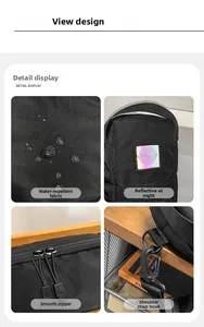 Tessuto in nylon impermeabile con logo riflettente e doppia cerniera sulla borsa nera