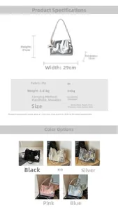 Detail showing the silver PU leather handbag texture with a cute cloud charm accessory