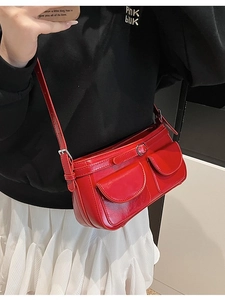 Sac Bandoulière en Cuir PU Y2K pour Femme Double Poche Sac d'Épaule Sous le Bras Vintage Sac à Main Carré pour Trajet Quotidien Mode