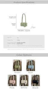 Detailed view of rectangular PU shoulder bag with dimensions and small hanging pouch accessory