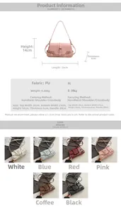 Tableau des tailles détaillé et sélection de couleurs pour ce sac à bandoulière en PU