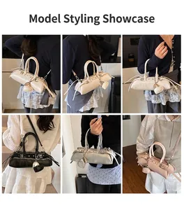 Collage de elegantes bolsos de hombro en forma de almohada en cuero blanco, negro, plata y rosa