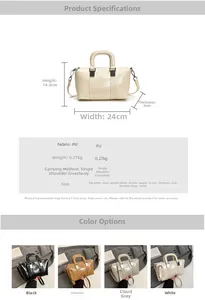 Detailed view of stylish PU Boston bag dimensions and multi-color product specifications