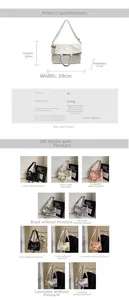 Detailed size parameters and color options for the large PU leather tote bag