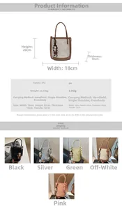 Détails d'un sac seau en cuir PU pesant 0,34 kg avec des dimensions 18x20x10cm