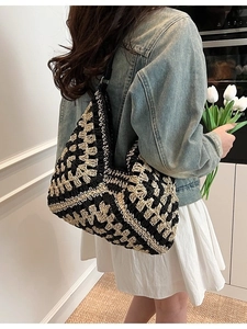 Sac à bandoulière tissé tendance avec motif géométrique noir et jaune pour le quotidien