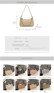 Detailed size chart and multi-color options for the stylish PU leather shoulder bag