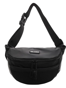 Sac de poitrine sport noir grande capacité en nylon imperméable avec design en maille