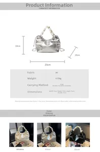 Detailed size specifications for pleated cloud bag with pearl strap and metal chain