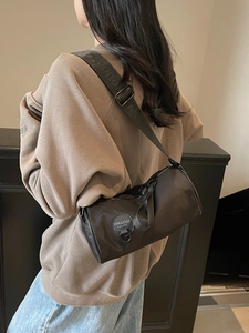 Minimalist large capacity cylinder crossbody bag with wide jacquard strap for women