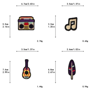 Detailed size and weight guide for radio, guitar, and feather embroidery patches
