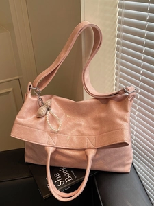 Vintage High-end Large Capacity Women Tote Bag Pleated PU Leather Shoulder Crossbody Bag With Bow Artificial Pearl Charm Handbag