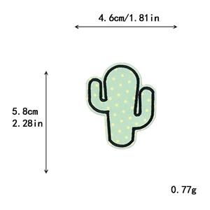 DIY cactus embroidered patch with yellow dots on green fabric for clothing decor