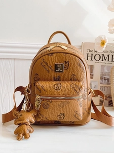 Women's Mini Fashion Backpack Vintage PU Leather Teddy Bear Print Small School Bag With Cute Bear Pendant Daily Travel College Style