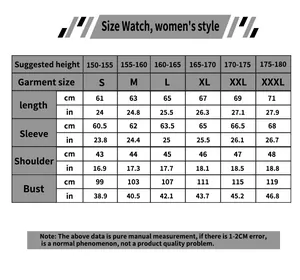 Detailed size chart for Wednesday Addams cosplay t-shirt with CM and IN measurements