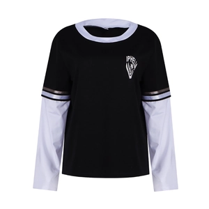 Women Gothic Style Long Sleeve T-Shirt Black White Color Block Striped Sleeve Performance Top Casual Streetwear Cosplay Tee